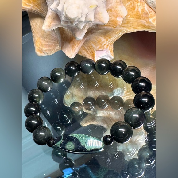 OBSIDIAN + KAMBABA NATURAL BRACELET size 7.5” - Picture 3 of 16